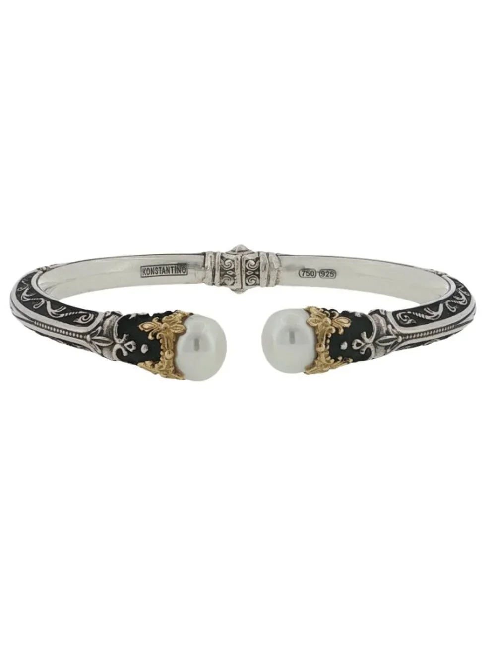 Konstantino 925 Sterling Silver 18K Gold Nemesis Cultured Pearl Bangle 7